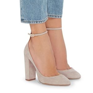 Aquazzura Alix grey suede ankle strap heels sz 37 (US 7)